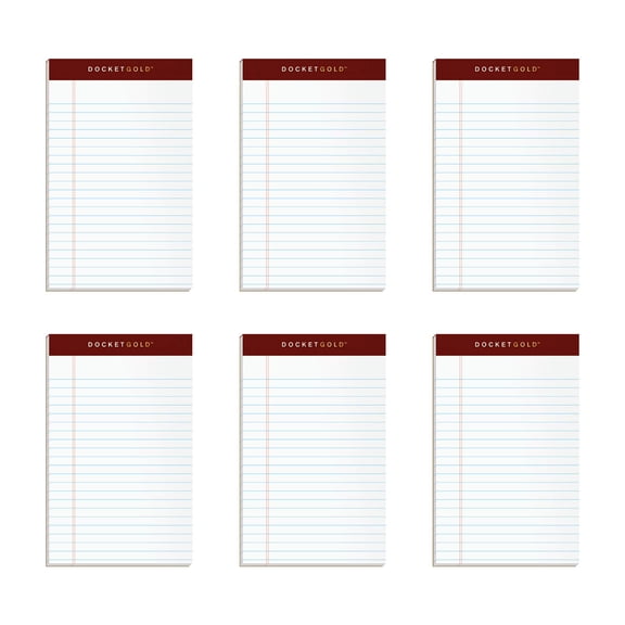 Docket Writing Pads  5" X 8" Jr. Legal Rule 50 Sheets 6 Pack (99705) White