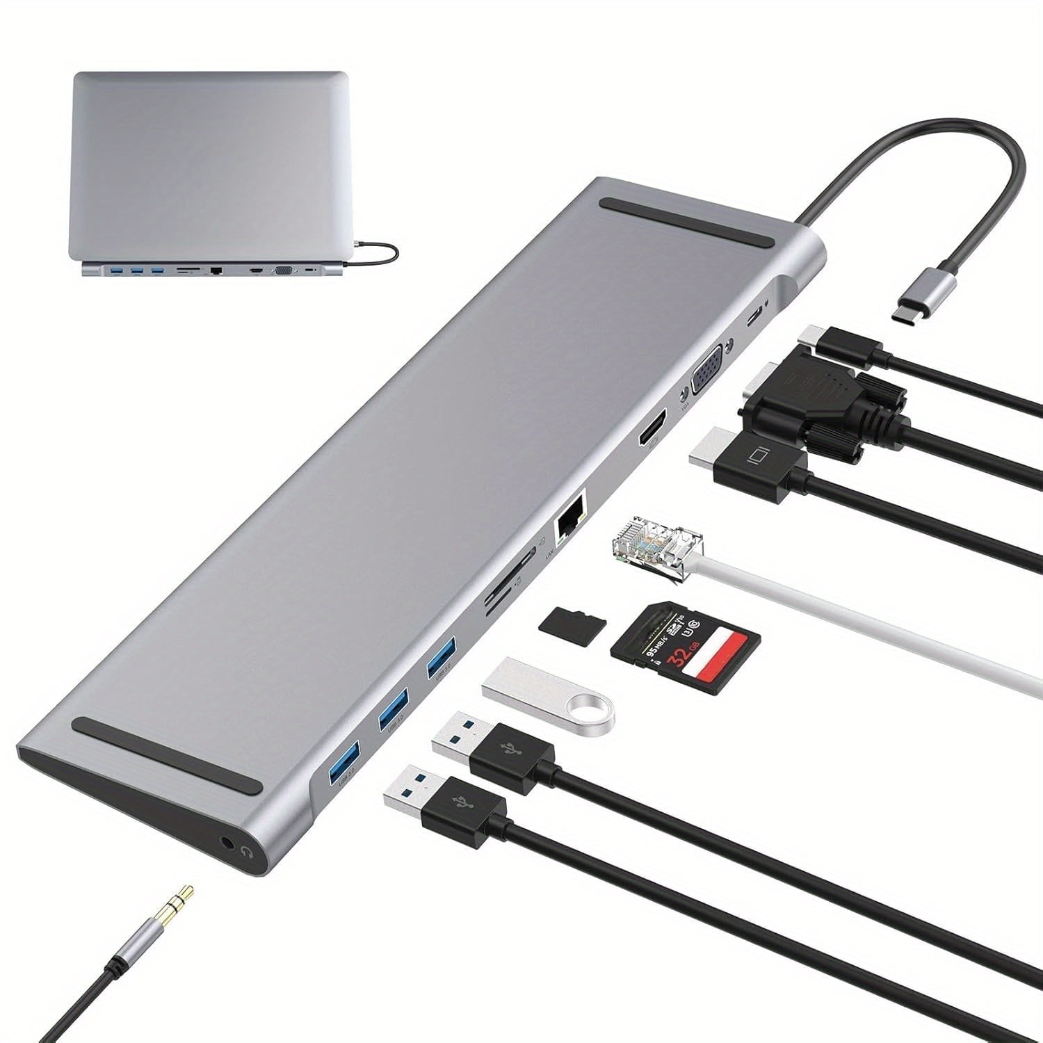 Docking Station,10 in 1 USB Adapter for Laptop, Dual Monitor with 4k HDMI, Vga, 3xusb 3.0, Pd 100w, Ethernet, SD/TF Slots, Audio/Mic