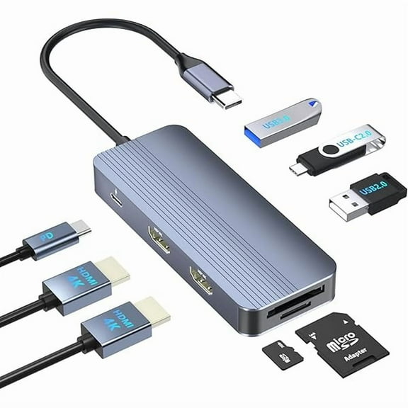 Docking Station Dual Monitor for Dell/HP/Lenovo Laptop, Dual HDMI Adapter for 2 Monitors, 8 in 1 USB C Docking Station with HD/USB/PD/SD/TF, HDMI Splitter for Dual Monitors Extended Display