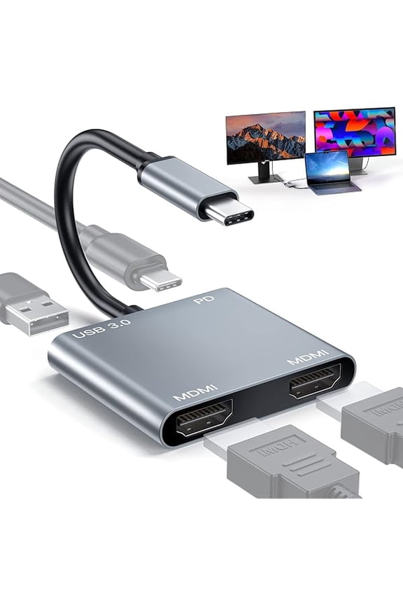 Docking Station Dual Monitor for Laptop, USB C to Dual HDMI Adapter 4k@30hz,Hub 4 in 1 Type C to 2 HDMI, USB 3.0 Port, USB C PD Charge,Dual Screen Display Docking Station for Windows,MacOS MacBook