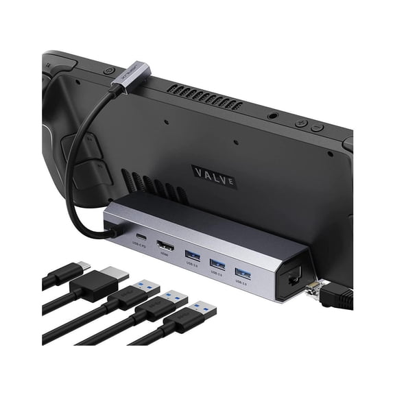 Docking Station For Valve Steam Deck, 6-in-1 Steam Deck Dock with HDMI 2.0 4K@60Hz, Gigabit Ethernet, 3 USB-A 3.0 and Full Speed Charging USB-C Port
