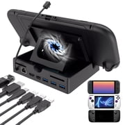 Docking Station Hub for Switch 2, Foldable Game Docking Station with Cooling Fans, 4K@60Hz, Gigabit Ethernet, 3 USB 3.0 and 100W Charge Port for ROG Ally/Steam Deck