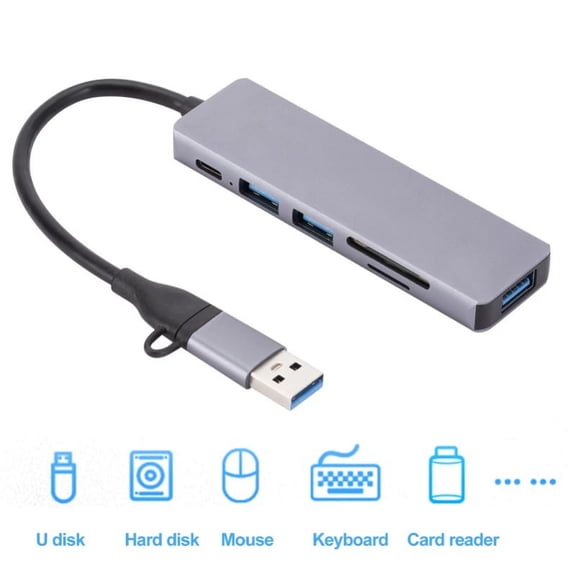 Docking Station Stable Output Widely Compatible Plug and Play Multiport Driver-free Data Transmission High-strength 6 in 1 USB C Dongle Adapter Computer Accessories