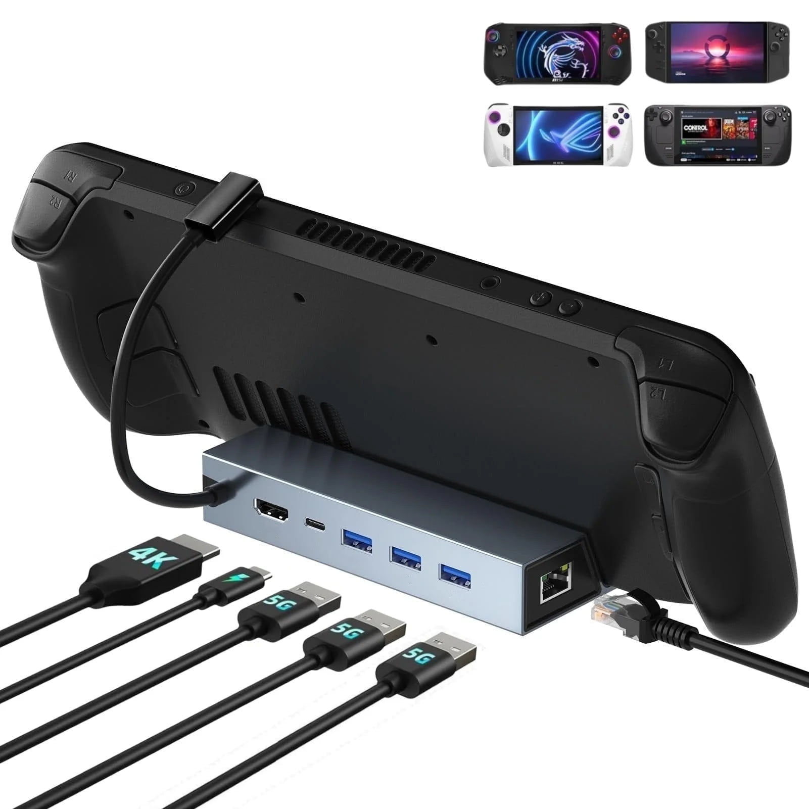 Docking Station for Steam Deck, Adjustable Stand 6-in-1 Hub