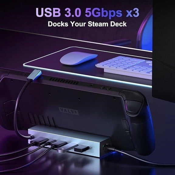 Docking Station for Steam Deck, 6-in-1 Streaming Deck Dock with HDMI 2.0 4K 60Hz, 1Gbps RJ45 Ethernet, 3 USB 3.0 5Gbps and 100W Rechargeable USB-C Ports, Compatible with ROG Ally, Steam Deck, Laptops
