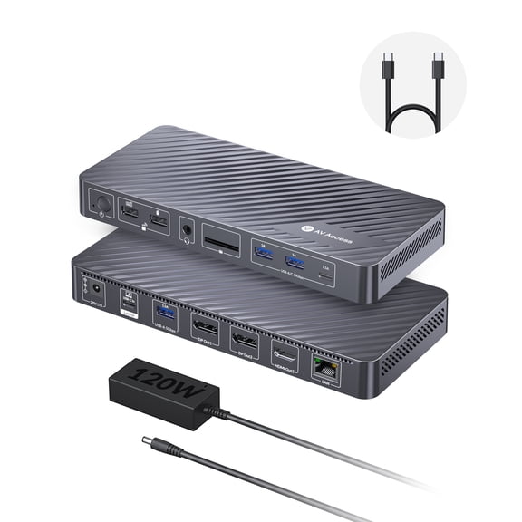AV Access Docking Station 3 Monitors, 8K@30Hz Single Display, Triple 4K Display (2DP/1HDMI), USB-C Dock with 100W Laptop Charging, 10Gbps USB-C/A, Ethernet, Audio, SD, for MacBook/Chrome/Dell/HP