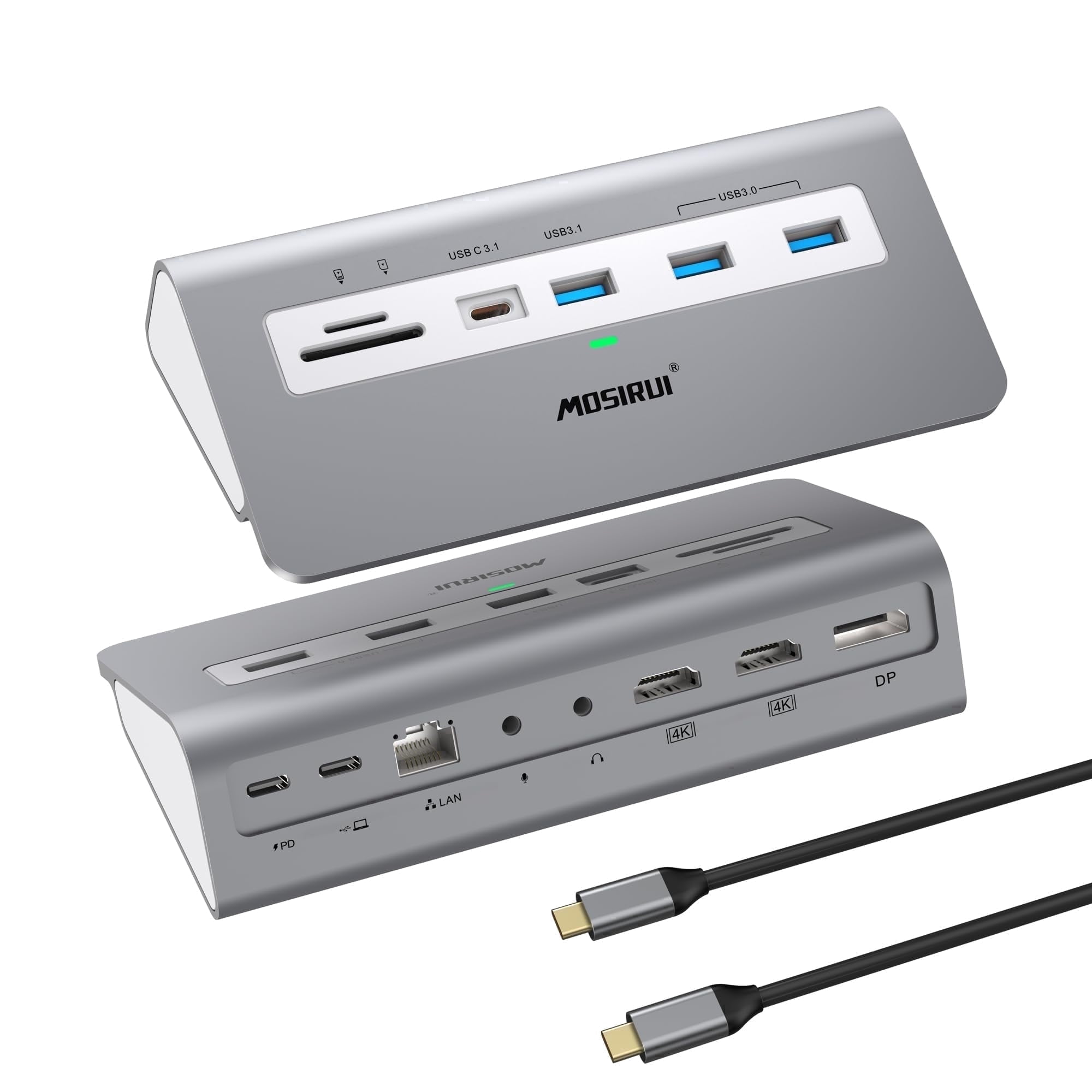 MOSIRUI YH3AC USB C Triple Display Laptop Docking Station with Retail Packaging, Gray