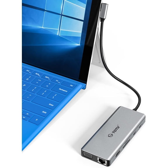 Docking Station, USB C Hub, TOTU 12 in 1 Surface Pro Docking Station with 4K HDMI, Ethernet, VGA, 92W PD, USB-C 3.0 and 2 USB 3.0 for MacBook Pro Air and Type-C Laptops with Thunderbolt 3 or 4