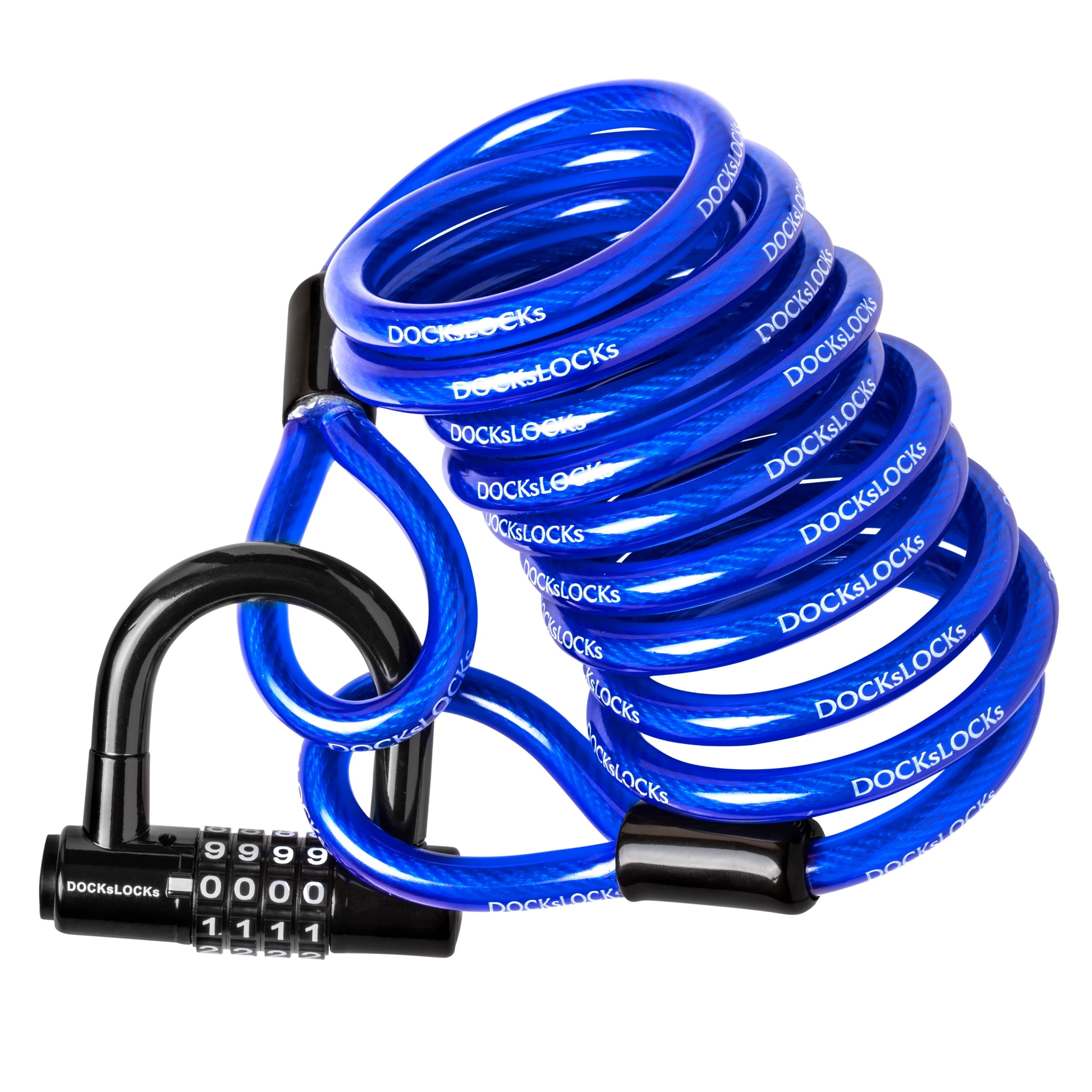 DocksLocks 25ft Weatherproof Coiled Security Cable with Looped Ends and  U-Lock - Anti-Theft, Heavy Duty, Marine Grade - 3.5 lbs