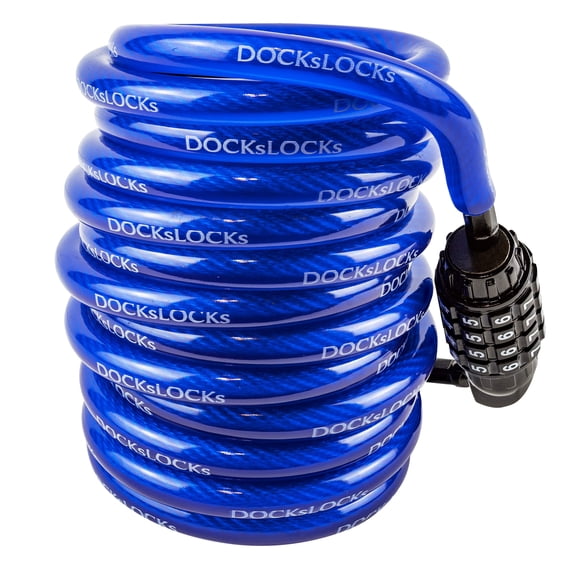 DocksLocks 25ft Weatherproof Coiled Cable Combination Lock for Bikes, Kayaks, Paddleboards, Marine Grade Steel, Anti-Theft Vinyl Coated Cable 2.8 lbs