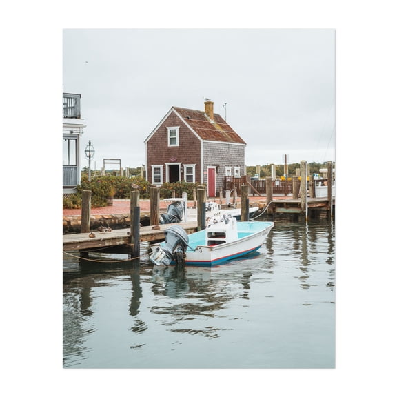 Dockside Cottage - Photography Harbor Boat Coastal Nautical Seaside Beach House Scenic Unframed Wall Art Print 6 x 8 inches