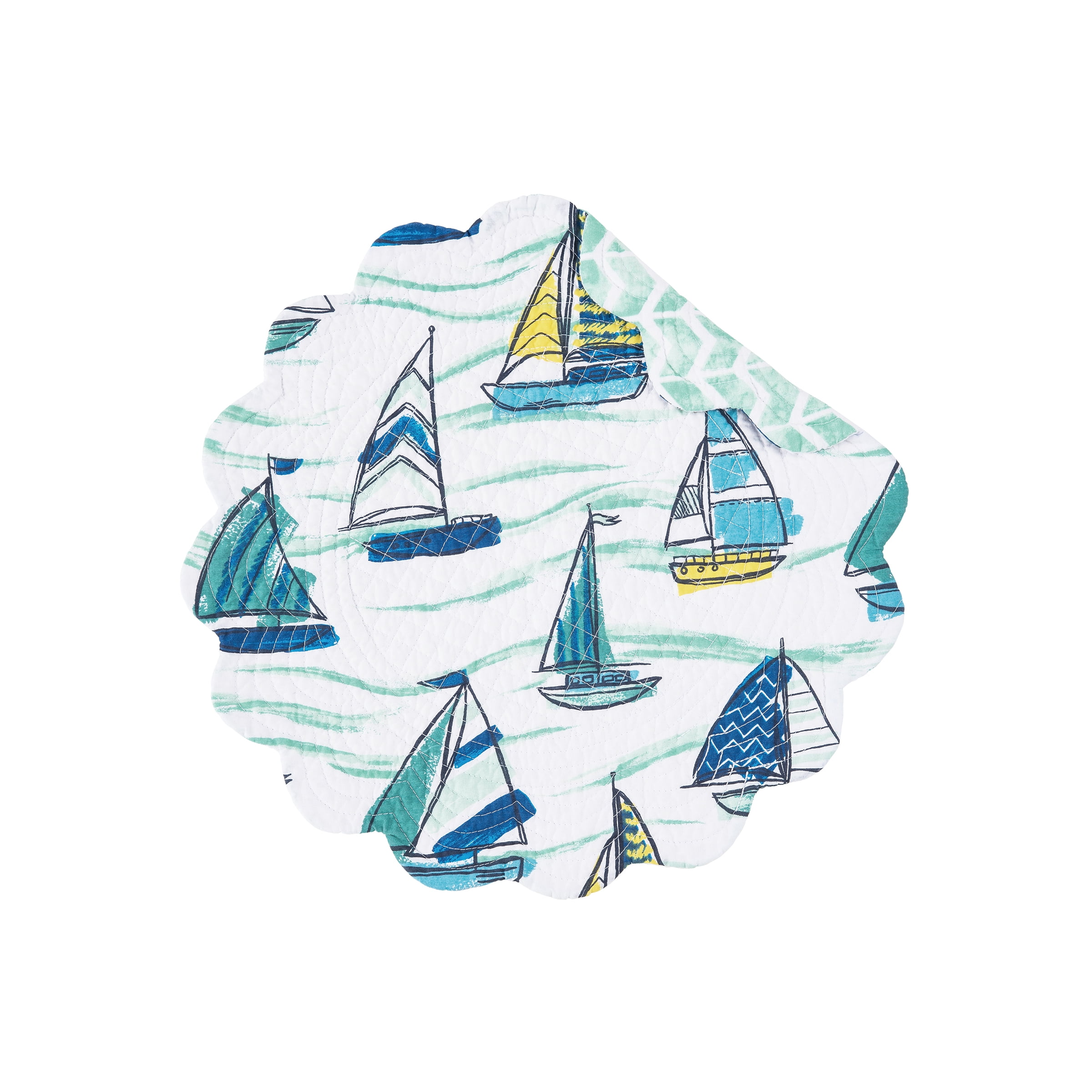 Dockside Cotton Quilted Round Reversible Placemats Set of 6, 17"
