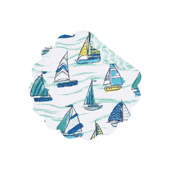 Dockside Cotton Quilted Round Reversible Placemats Set of 6, 17"