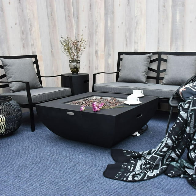 Dockview 34 Inch Square Concrete Natural Gas Fire Pit Table in Black By