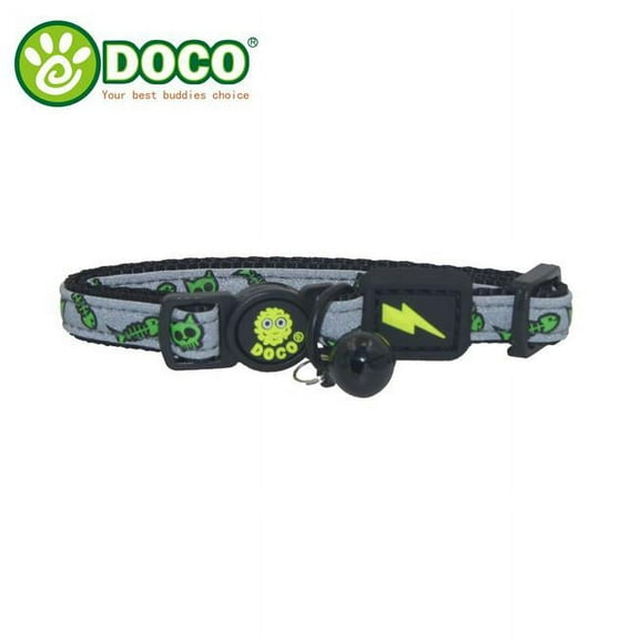 Doco DCAT011-07 Reflective Cat Collar with Safety Buckle, Light Green