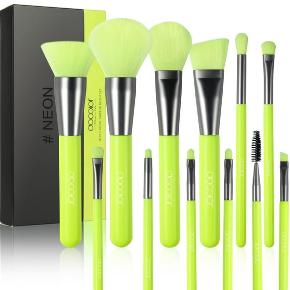 Docolor 10 Pcs Precise Makeup Brush Set, Kabuki Foundation Brush Blending Brush-Green