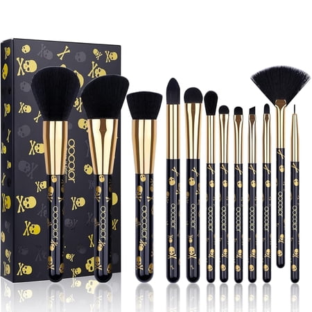 Docolor 12-Piece Skull Makeup Brush Set - Gothic Professional Kit with Edgy Gift Box