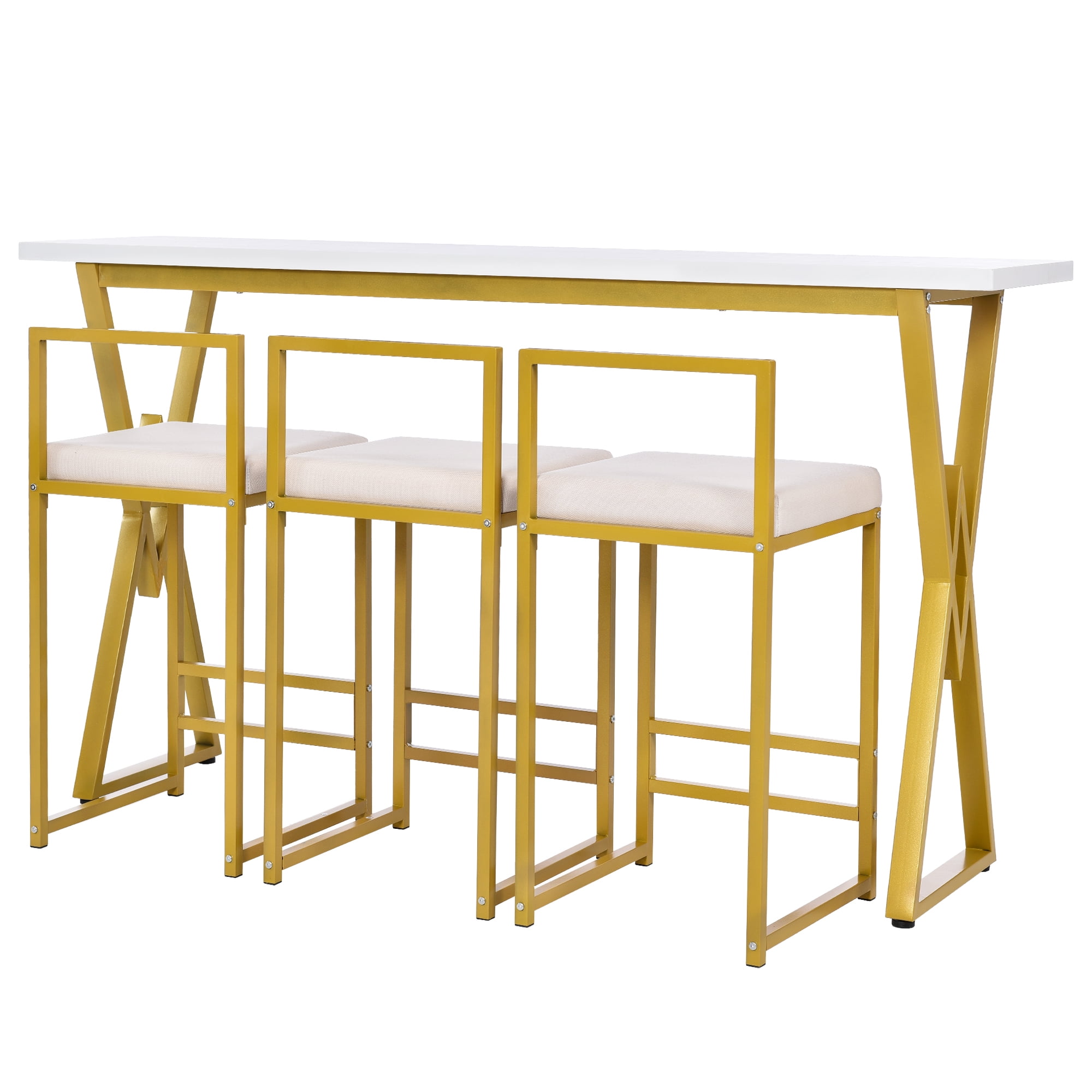 Docooler Modern 4Piece Counter Height Extra Long Console Bar Dining Table Set with 3 Padded