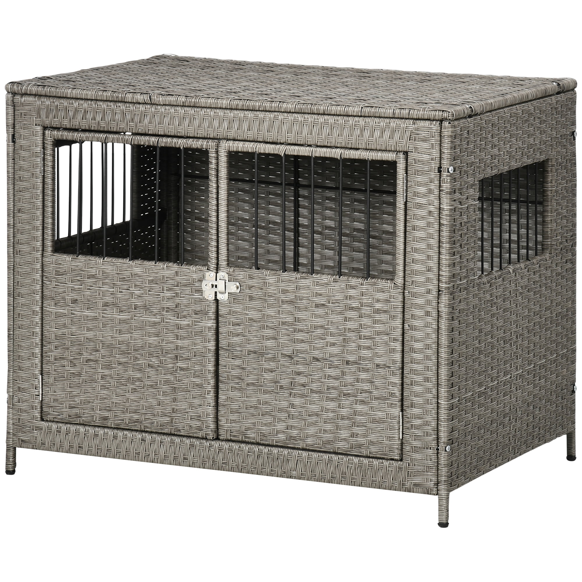Docooler Rattan Dog Crate with Double Doors, Wicker Dog Cage with Large