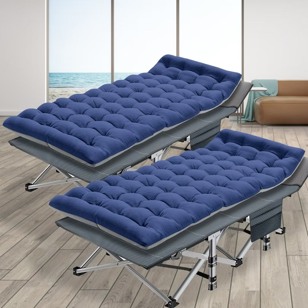 Docred 2 Pack Folding Cot Camping Cot Folding Camping Bed Outdoor Portable Military Cot Double Layer Oxford Strong Heavy Duty Wide Sleeping Cots with Carry Bag Walmart