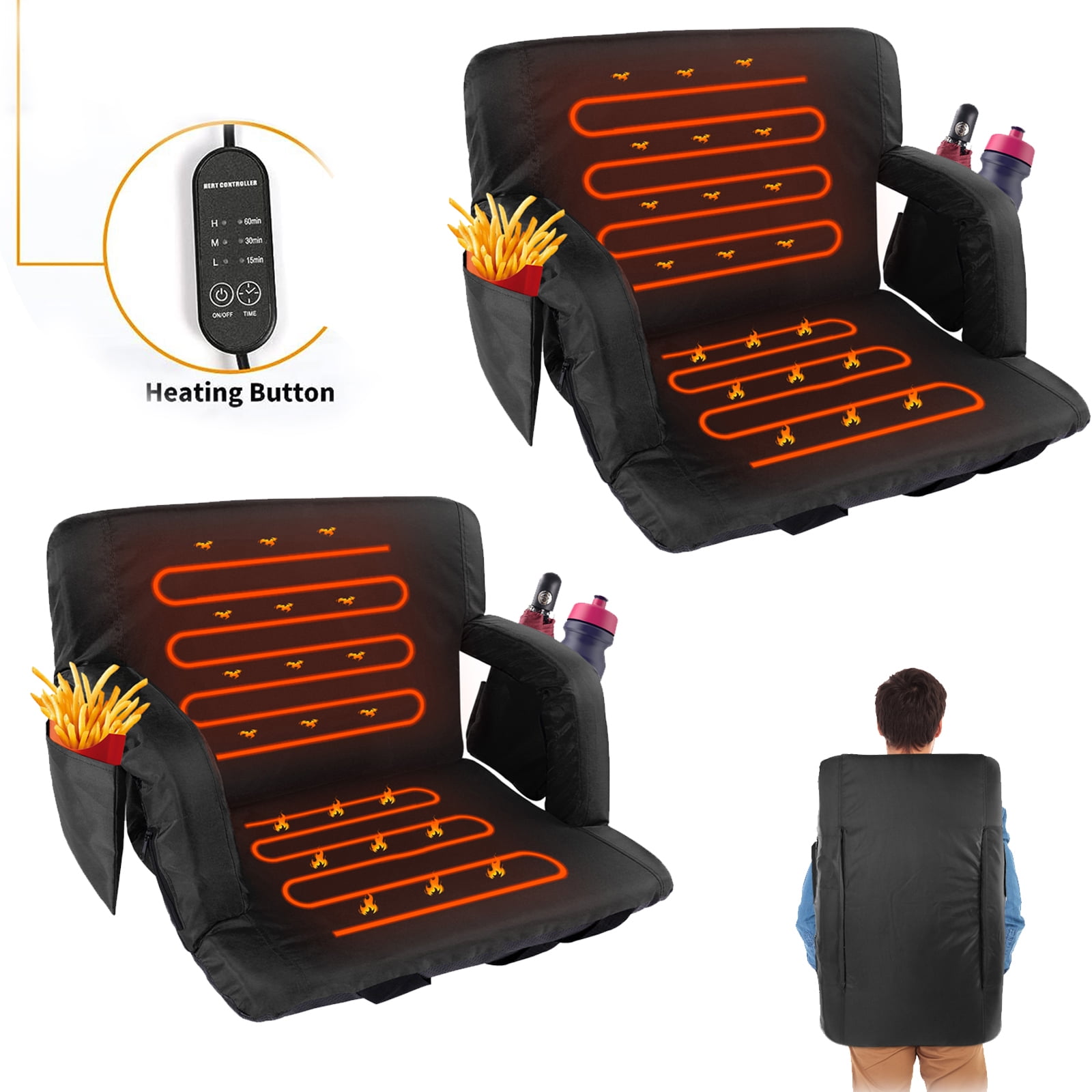 Docred 2Pack Heated Stadium Seat for Bleachers with Back Support
