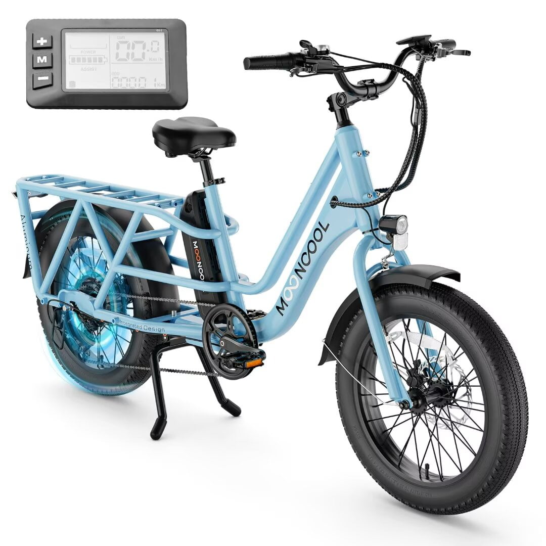 Docred 20 Inch Electric Bike for Adults,7-Speed Electric Cargo Bike,48V 500W Fat Tire Electric Cargo Bike for Seniors,75 Miles Long Range,Removable Lithium Battery,20MPH,350LBS Payload Capacity,Blue