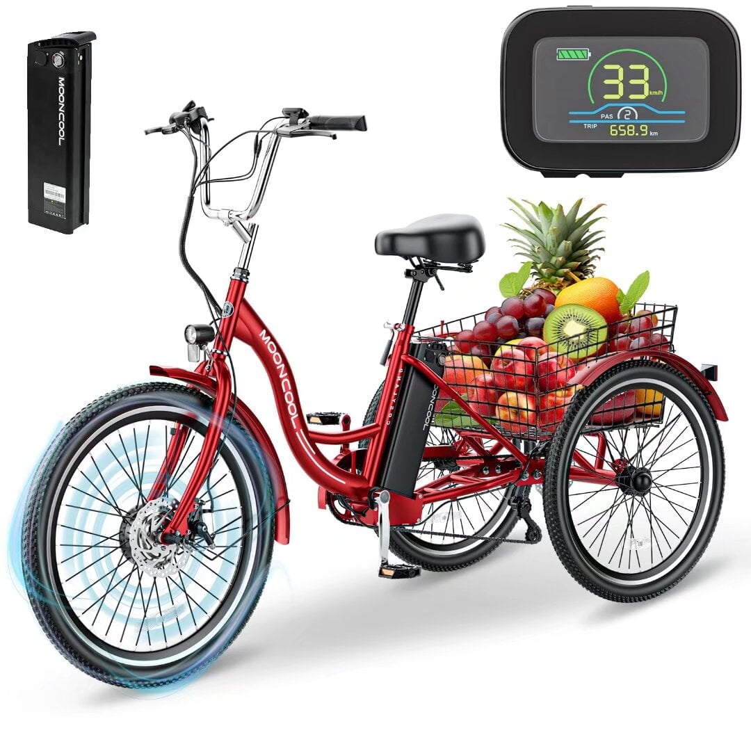 Docred 24'' Adult Electric Tricycles 3 Wheel Electric Bike, 15.5 mph 350W Electric Trikes for Seniors，7-Speed & 4 Adjustable Riding Modes Electric Tricycle with 36V Removable Lithium Battery