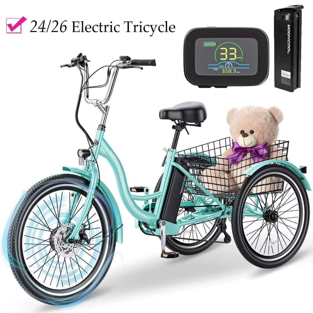 Docred 24'' Adult Electric Tricycles 3 Wheel Electric Bike, 15.5 mph 350W Electric Trikes for Seniors，7-Speed & 4 Adjustable Riding Modes Electric Tricycle with 36V Removable Lithium Battery