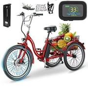 Docred 24'' Adult Electric Tricycles 3 Wheel Electric Bike, 15.5 mph 350W Electric Trikes for Seniors，7-Speed & 4 Adjustable Riding Modes Electric Tricycle with 36V Removable Lithium Battery