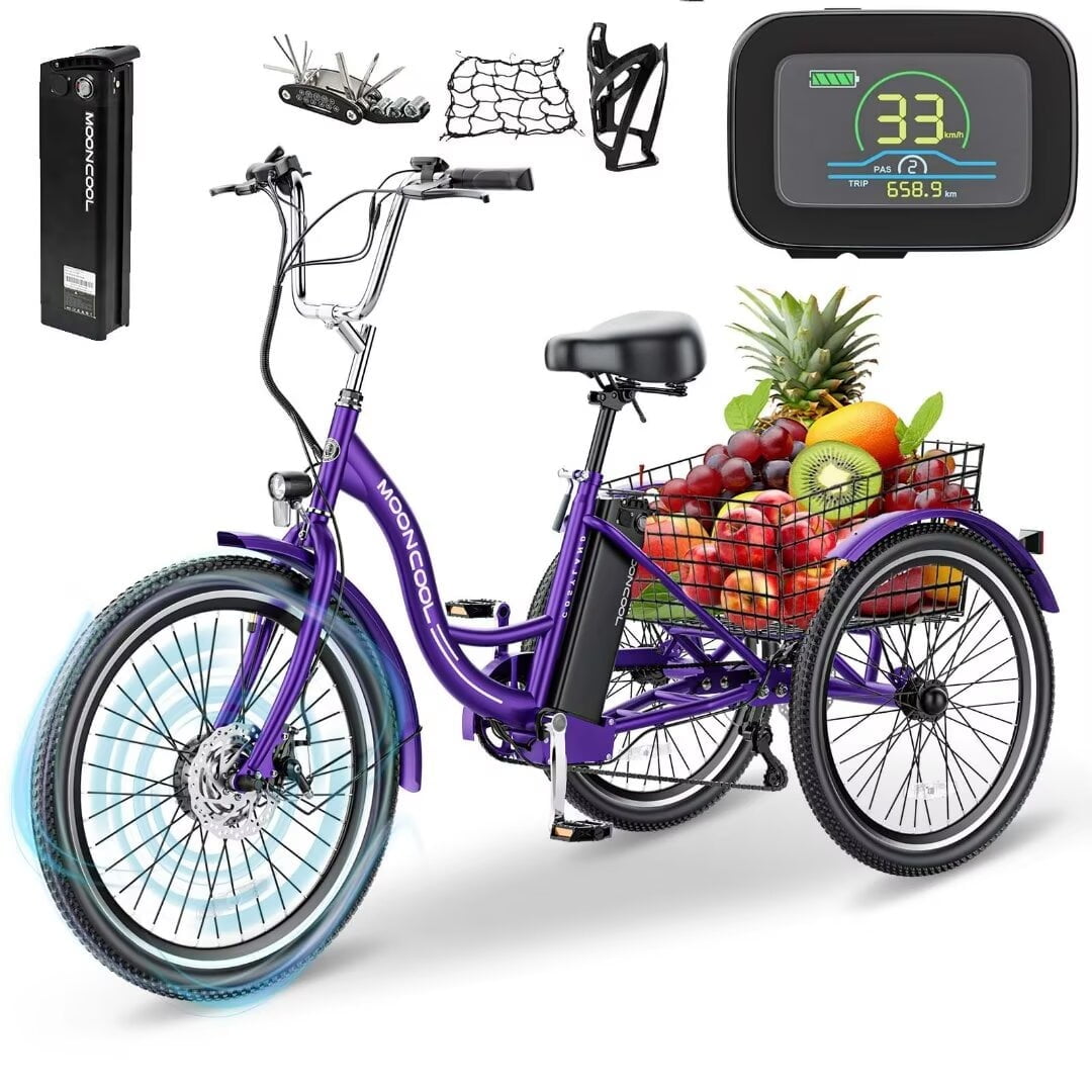 Docred 24 Electric Bike Tricycle for Seniors 3 Wheel with Basket 15.5mph 500W 7 Speed 36V Battery Walmart
