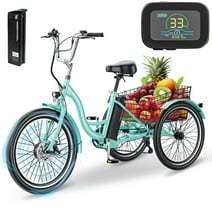 Docred 24" Electric Tricycle for Adults & Seniors,7 Speed 3 Wheel E-Bike with Large Basket/Low-Step Through Frame ,350W Motor 36V/10.4AH lithium bettery, 15.5MPH