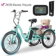Docred 24" Electric Tricycle for Adults & Seniors,7 Speed 3 Wheel E-Bike with Large Basket/Low-Step Through Frame ,350W Motor 36V/10.4AH lithium bettery, 15.5MPH