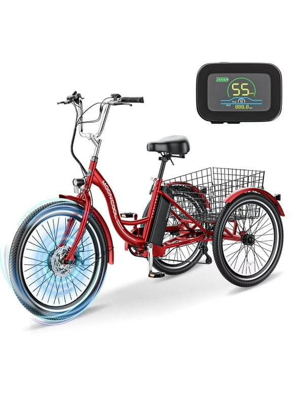 Docred 24Inch Electric Trike for Adult ,350W 36V 10AH Lithium Battery,7 Speeds Three Wheel Road bike