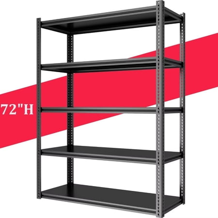 Docred 5 Tier Metal Storage Shelves,72"H Adjustable Heavy Duty Shelving Unit for Garage Basement Kitchen Pantry Closet,1100 lbs Capacity, Black,L,16.14"D x 35.8"W x 72.04"