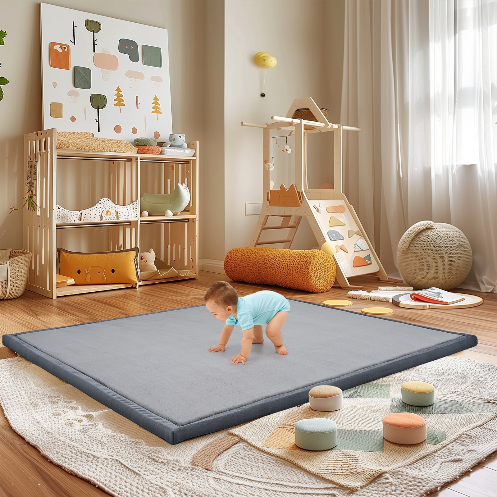 HulooSleep Baby Play Mat – 1.3" Thick Memory Foam, Extra Large (71"x79"), Water-Repellent, Non-Slip For Crawling & Yoga (Dark Grey)