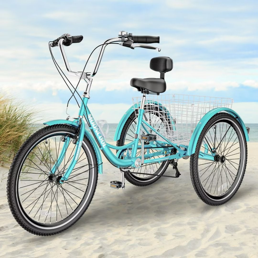 Docred Adult Tricycle Three Wheel Bike 24inch Seat Adjustable Trike with Bell Brake System and Basket Cruiser Bicycles Large Size for Shopping Walmart Business Supplies