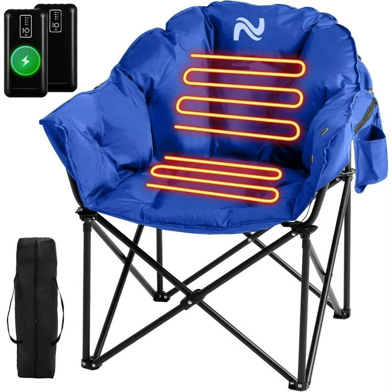 Docred Heated Camping Chair w Lumbar Support 10000mAh Power Bank Included Adults Padded Portable Camping Chair Outdoor Heated Chair Carry Bag Blue