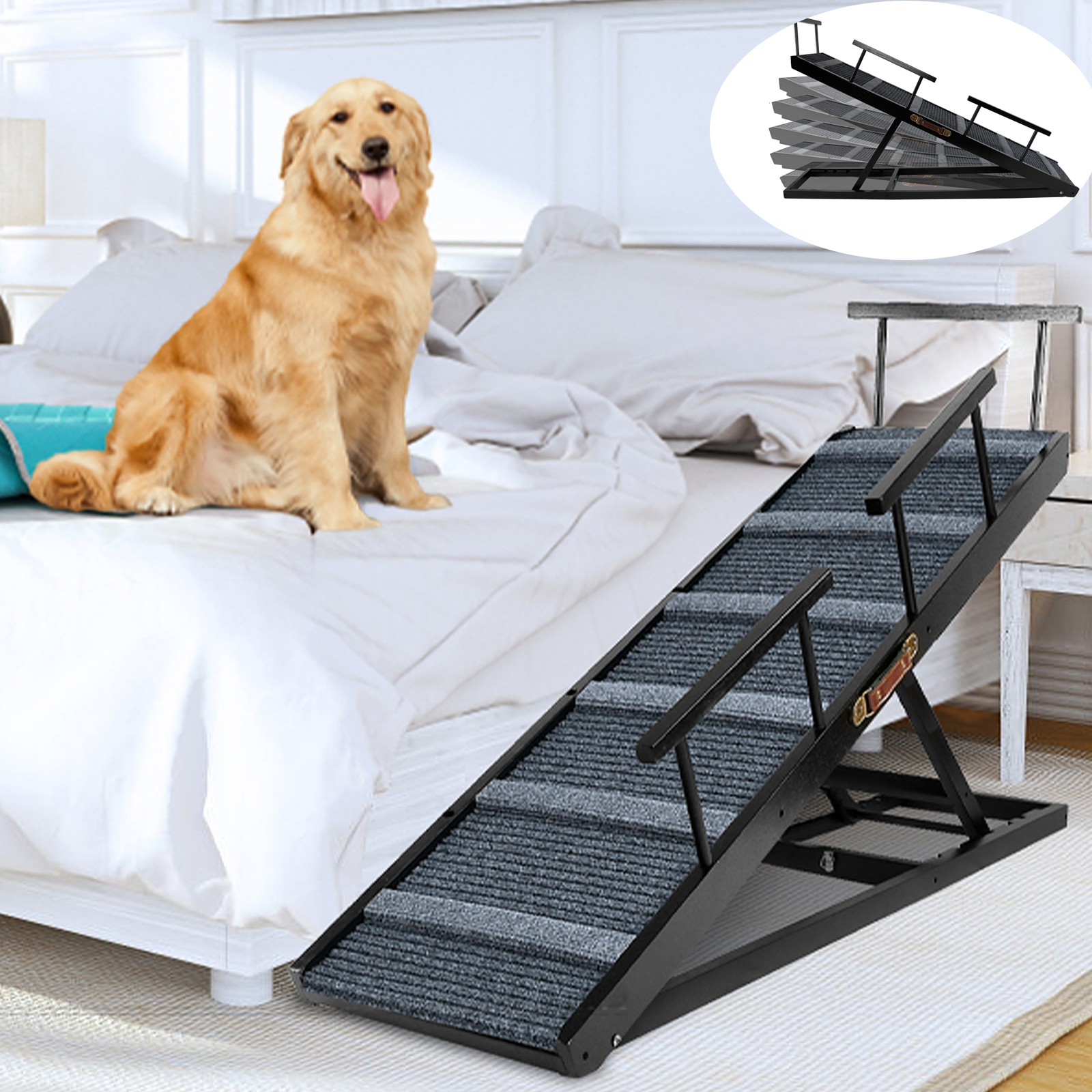 Docred Dog Ramp,6 Level Adjustable Folding Pet Ramp for Bed, Couch,SUV
