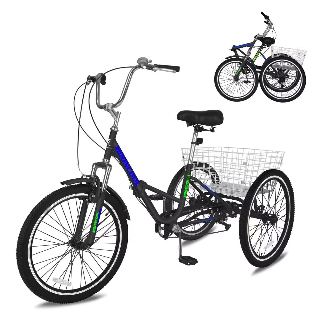 Docred Folding Tricycle for Adults, 24 Inch 7Speed Trike, 3 Wheels Foldable Bicycle for Adults
