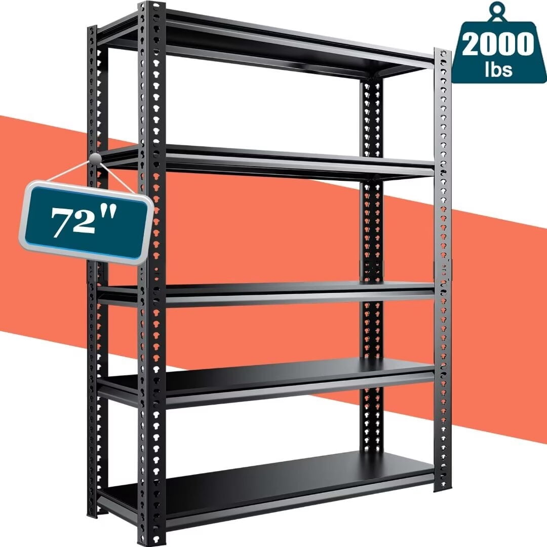 Docred Garage Shelving Unit,5-Tier Adjustable Metal 72"H Heavy Duty Shelving Utility Rack for Garage Basement Kitchen Pantry Closet ,1100 lbs Capacity, Black,L(72"H *35.8"L*17.2W)