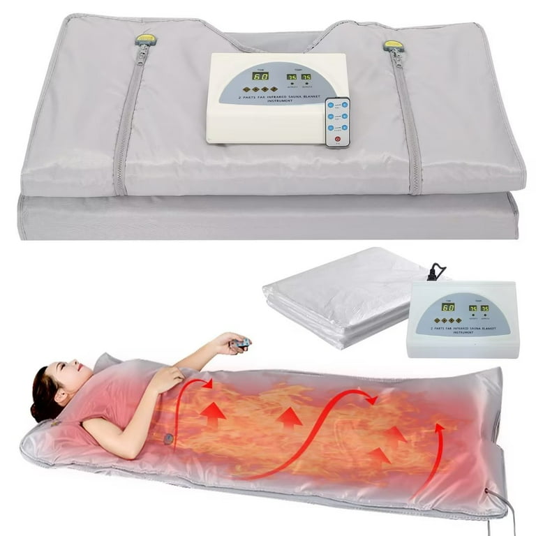 Docred Infrared Sauna Blanket Largre Size 2 Zone Spa Sauna Blanket with Remote Control for Fitness and Detox Anti Aging Zipper Type Gray