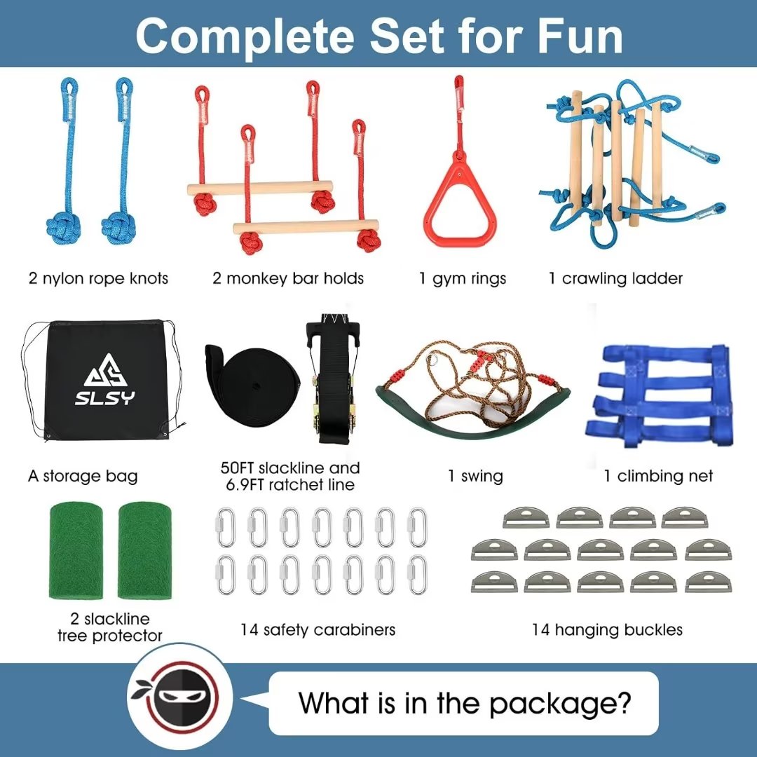Docred Ninja Warrior Obstacle Course for Kids 50FT Durable Ninja
