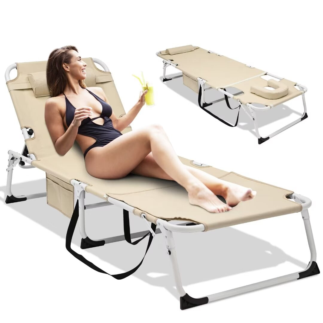 Docred Outdoor Chaise Lounge Chair,5Fold Heavy Duty Tanning Chair with