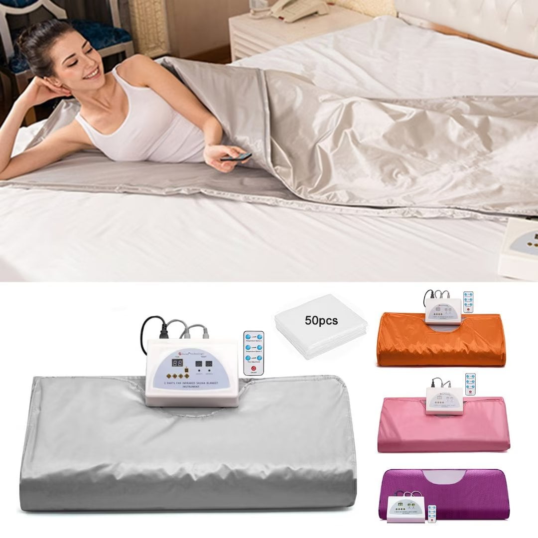 Docred Portable Infrared Sauna Blanket Digital Far Infrared Heat Sauna Blanket 2 Zone Spa Sauna Blanket Personal Sauna For Relaxation at Home Gray