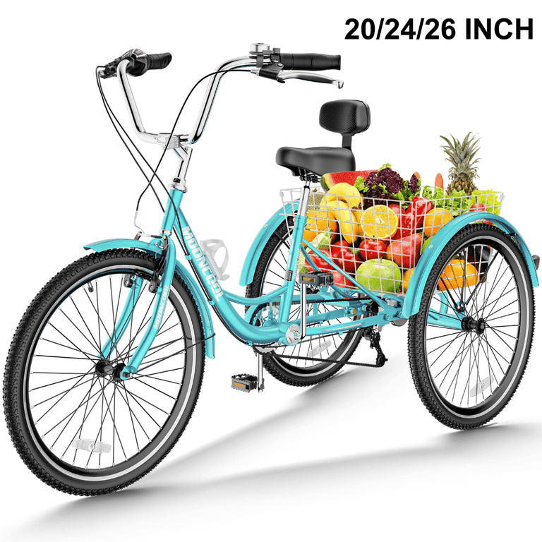 Docred Tricycle for Adults 24 26inch 3 Wheel 7 Speed Trike Three Wheeled Cruise Trike with Shopping Basket