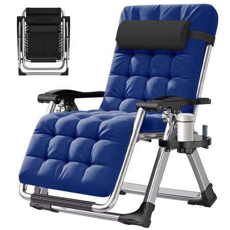 Docred Zero Gravity Chair , Lawn Recliner Folding Chaise Lounge with Removeable Pad Soft Cushion, Headrest and Cup Holder, Camping chairs Patio Fold Lounger Chair