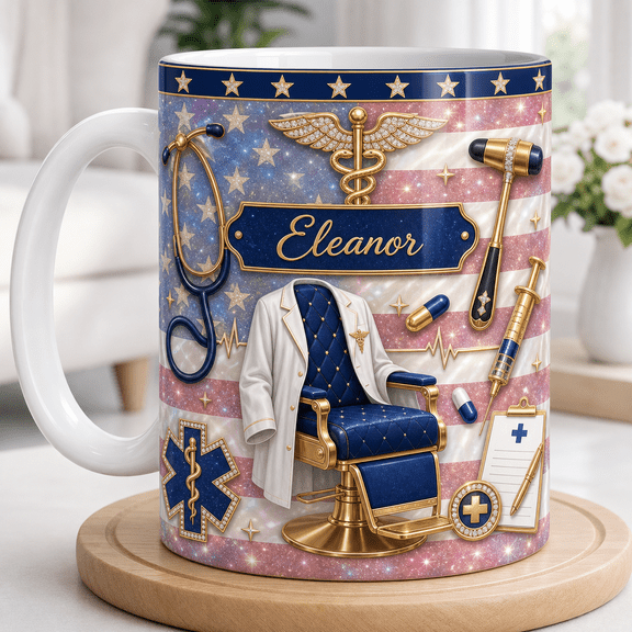 Doctor Accent Mug Patriotic Personalized Coffee Cup for Physician Gift