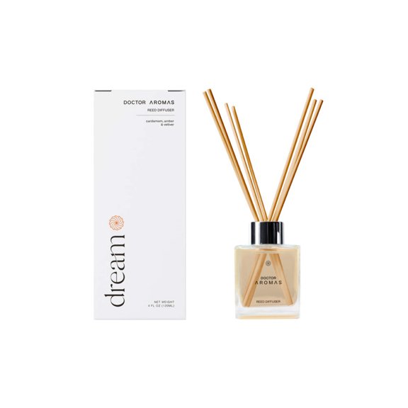 Doctor Aromas Essential Oil Natural Reed Aroma Wood Sticks Diffuser Glass Jar Set – Elegant Scent for Home, Room or Bathroom, Décor and Fresh Air Fragrance Aromatherapy Gift, 4oz (Dream)