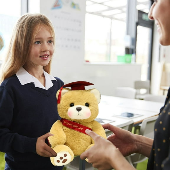 Doctor Bear Graduation Plush Toy - Cute Stuffed Animal in Graduation Gown with Cap & Scroll, Soft Polyester Doll for Graduates, Kids & Adults, 9.84" Red/Blue, Gift for Graduation Season