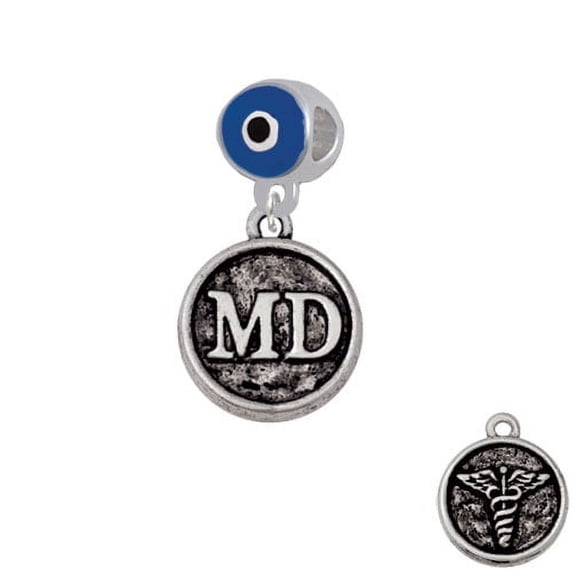 Doctor Caduceus Seal - MD - Blue Evil Eye Charm Bead